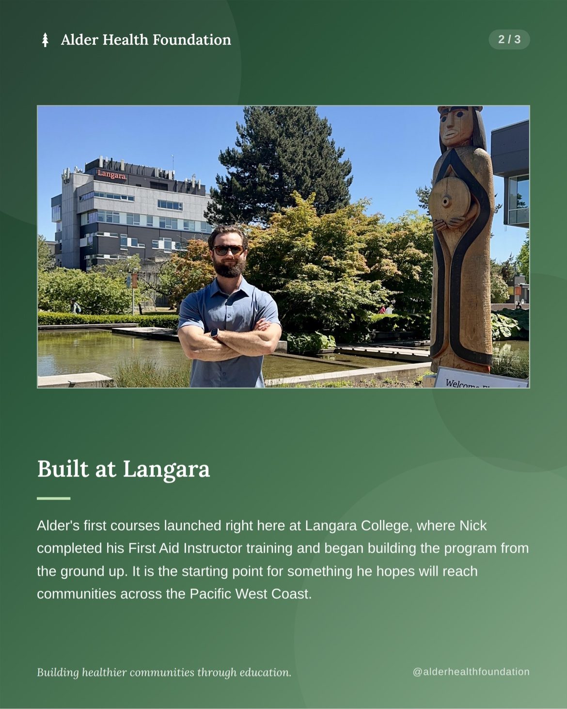 Alder Health Foundation founder Nick Pidzarko teaching a first aid class at Langara College